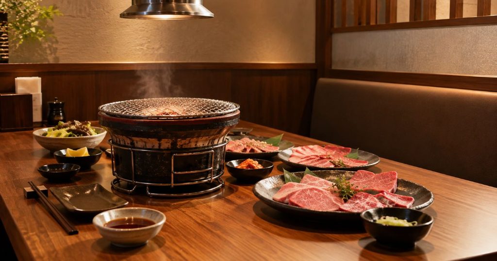 焼肉店の半個室のテーブル